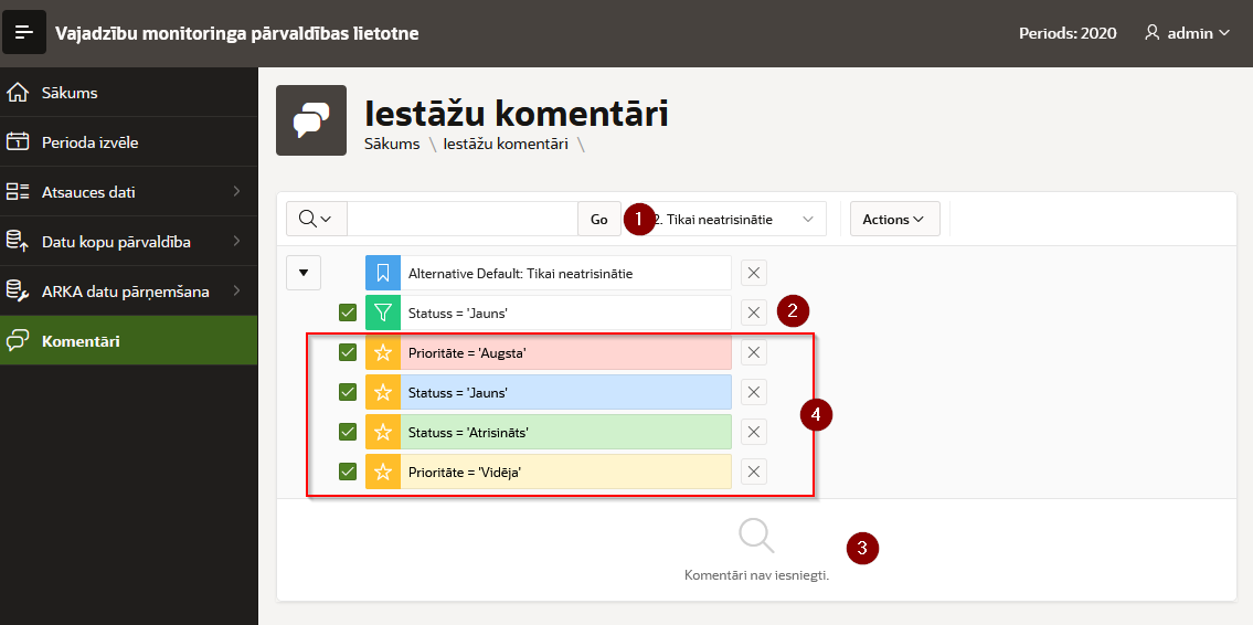 Noklusētie pārskata iestatījumi.