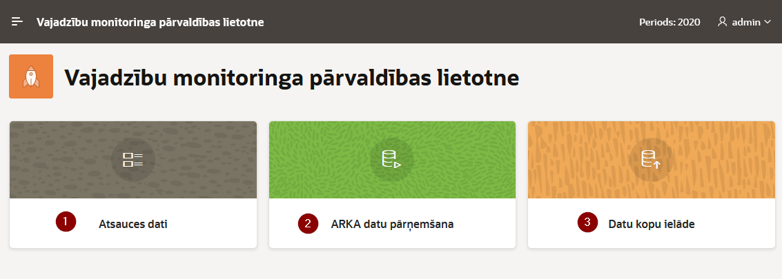 Pārvaldības lietotnes Sākuma ekrāns